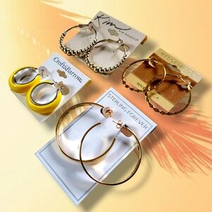 NWT Assorted Y2K Gold/Silver Tone Hoop Earrings Bundle (4pc)